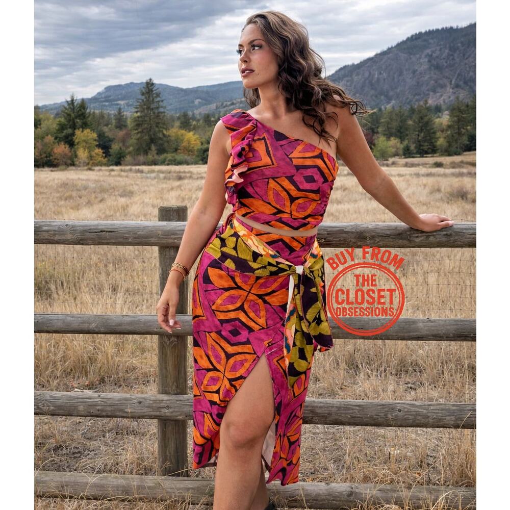 ZARA Printed Co-Ord Set Crop Top & Midi Skirt NWT